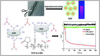 Graphical abstract: Poly(n-vinylpyrrolidone-co-acrylonitrile-co-methacrylic acid)–graphene quantum dot conjugate: synthesis and characterization for sensing ammonia vapour