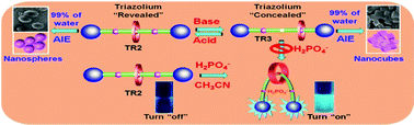 Graphical abstract: Acid–base controllable nanostructures and the fluorescence detection of H2PO4− by the molecular shuttling of tetraphenylethene-based [2]rotaxanes