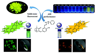 Graphical abstract: A novel AIE-active camphor-based fluorescent probe for simultaneous detection of Al3+ and Zn2+ at dual channels in living cells and zebrafish