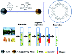 Graphical abstract: Magnetic covalent organic framework nanocomposites as a new adsorbent for the determination of polycyclic aromatic hydrocarbons in water and food samples