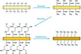 Graphical abstract: Amine functionalized polyacrylonitrile fibers for the selective preconcentration of trace metals prior to their on-line determination by ICP-MS