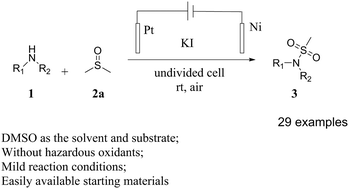 Graphical abstract: Electrosynthesis of sulfonamides from DMSO and amines under mild conditions