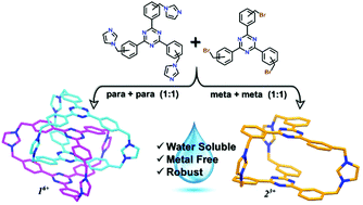 Graphical abstract: De novo approach for the synthesis of water-soluble interlocked and non-interlocked organic cages