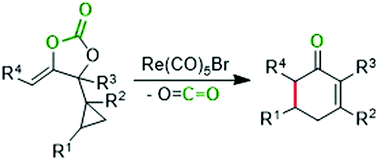 Graphical abstract: Decarboxylation-triggered homo-Nazarov cyclization of cyclic enol carbonates catalyzed by rhenium complex