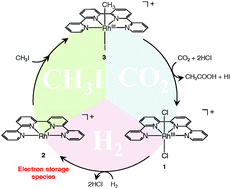 Graphical abstract: Synthesis of acetic acid from CO2, CH3I and H2 using a water-soluble electron storage catalyst