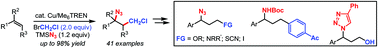 Graphical abstract: Copper-catalyzed monochloromethylazidation to access transformable terminal alkyl chlorides using stoichiometric BrCH2Cl