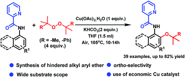 Graphical abstract: Copper(ii) mediated ortho C–H alkoxylation of aromatic amines using organic peroxides: efficient synthesis of hindered ethers