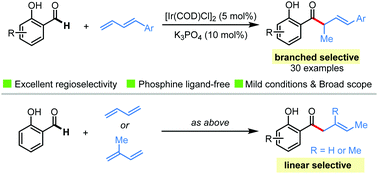 Graphical abstract: Iridium-catalysed branched-selective hydroacylation of 1,3-dienes with salicylaldehydes