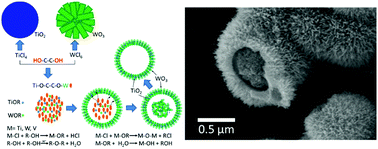 Graphical abstract: Bio-alcohol induced self-assembly of heterojunctioned TiO2/WO3 composites into a hierarchical yolk–shell structure for photocatalysis