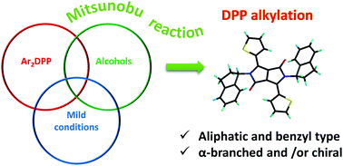 Graphical abstract: Straightforward N-alkylation of diketopyrrolopyrroles through the Mitsunobu reaction with benzyl, α-branched, and chiral alcohols