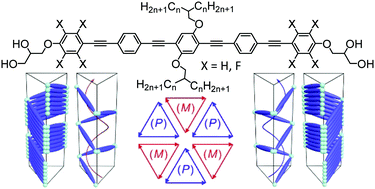 Graphical abstract: Emergence of uniform tilt and π-stacking in triangular liquid crystalline honeycombs