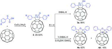 Graphical abstract: A copper-promoted synthesis of epoxy-bridged [60]fullerene-fused lactones and further derivatization