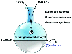 Graphical abstract: A simple and efficient in situ generated copper nanocatalyst for stereoselective semihydrogenation of alkynes