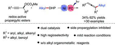 Graphical abstract: Photoredox/nickel dual-catalyzed regioselective alkylation of propargylic carbonates for trisubstituted allenes