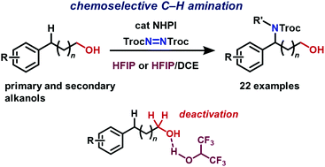 Graphical abstract: N-Hydroxyphthalimide-catalyzed chemoselective intermolecular benzylic C–H amination of unprotected arylalkanols