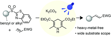 Graphical abstract: A heavy-metal-free desulfonylative Giese-type reaction of benzothiazole sulfones under visible-light conditions