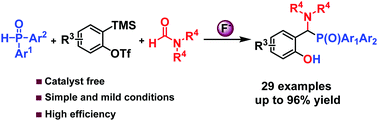Graphical abstract: Facile synthesis of α-aminophosphine oxides from diarylphosphine oxides, arynes and formamides