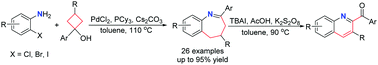 Graphical abstract: A palladium-catalyzed ring-expansion reaction of cyclobutanols with 2-haloanilines leading to benzazepines and quinolines