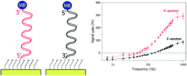 Graphical abstract: Switching the aptamer attachment geometry can dramatically alter the signalling and performance of electrochemical aptamer-based sensors