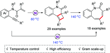 Graphical abstract: Nickel-catalyzed cyclization of 1,7-enynes for the selective synthesis of dihydrocyclobuta[c]quinolin-3-ones and benzo[b]azocin-2-ones