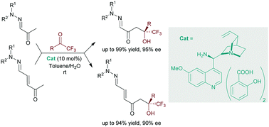 Graphical abstract: Asymmetric cross-aldol reactions of α-keto hydrazones and α,β-unsaturated γ-keto hydrazones with trifluoromethyl ketones
