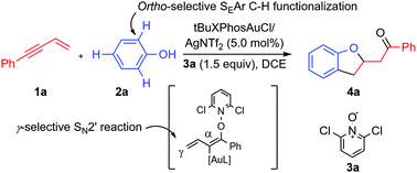 Graphical abstract: Gold catalyzed efficient preparation of dihydrobenzofuran from 1,3-enyne and phenol