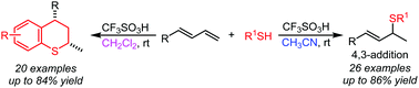 Graphical abstract: Brønsted acid-catalyzed solvent-controlled regioselective hydrothiolation and diastereoselective cascade cyclization of dienes