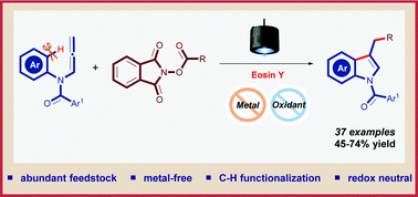 Graphical abstract: An organophotoredox-catalyzed redox-neutral cascade involving N-(acyloxy)phthalimides and allenamides: synthesis of indoles