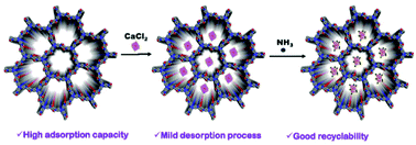 Graphical abstract: A record ammonia adsorption by calcium chloride confined in covalent organic frameworks