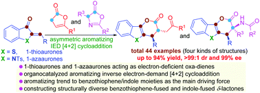 Graphical abstract: Catalytic asymmetric aromatizing inverse electron-demand [4+2] cycloaddition of 1-thioaurones and 1-azaaurones