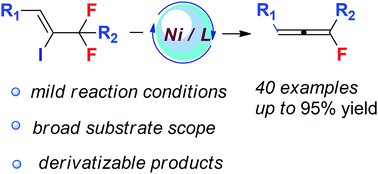 Graphical abstract: Nickel-catalyzed reductive defluorination of iodo allylic gem-difluorides: allenyl monofluoride synthesis