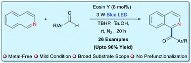 Graphical abstract: Exploring Eosin Y as a bimodular catalyst: organophotoacid mediated Minisci-type acylation of N-heteroarenes