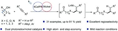 Graphical abstract: Photoredox/nickel dual catalyzed stereospecific synthesis of distal alkenyl ketones