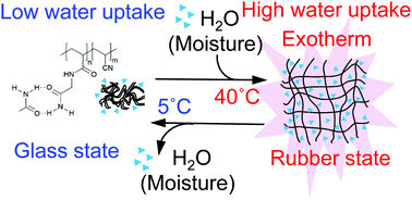 Graphical abstract: Dehumidification at high temperature and high humidity by low-temperature regenerative polymers