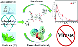 Graphical abstract: Molecular adduct of amantadine ferulate presents a pathway for slowing in vitro/vivo releases and raising synergistic antiviral effects via dual optimization salification strategy
