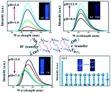 Graphical abstract: A newly-constructed hydrolytically stable Co(ii) coordination polymer showing dual responsive fluorescence sensing of pH and Cu2+