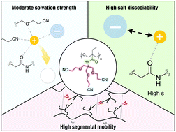 Graphical abstract: Improved ionic conductivity for amide-containing electrolytes by tuning intermolecular interaction: the effect of branched side-chains with cyanoethoxy groups