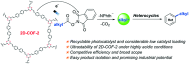 Graphical abstract: An ultrastable olefin-linked covalent organic framework for photocatalytic decarboxylative alkylations under highly acidic conditions