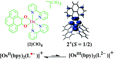 Graphical abstract: Variable electronic structure and spin distribution in bis(2,2′-bipyridine)-metal complexes (M = Ru or Os) of 4,5-dioxido- and 4,5-diimido-pyrene