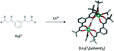 Graphical abstract: Dinuclear triple stranded phenyl-spaced 1,3-bis-β-diketonato lanthanide(iii) complexes: synthesis, structures and spectroscopy