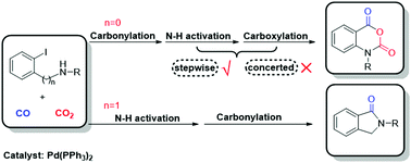 Graphical abstract: Computational determination of the mechanism of the Pd-catalyzed formation of isatoic anhydrides from o-haloanilines, CO, and CO2