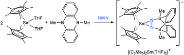 Graphical abstract: Cooperative dinitrogen capture by a diboraanthracene/samarocene pair