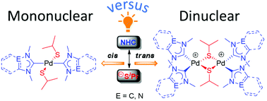 Graphical abstract: Mixed NHC–thiolato complexes of palladium: understanding the formation of di-versus mononuclear complexes