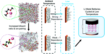 Graphical abstract: Electrolyte design implications of ion-pairing in low-temperature Li metal batteries