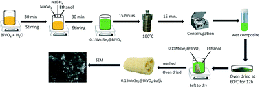 Graphical abstract: Enhanced photocatalytic activity and easy recovery of visible light active MoSe2/BiVO4 heterojunction immobilized on Luffa cylindrica – experimental and DFT study