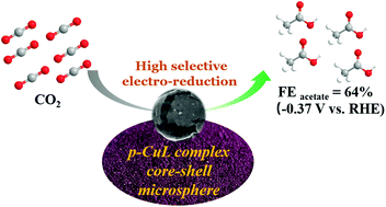 Graphical abstract: Selective electrocatalytic CO2 reduction to acetate on polymeric Cu–L (L = pyridinic N and carbonyl group) complex core–shell microspheres