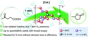 Graphical abstract: Efficient hydrogenation of levulinic acid catalysed by spherical NHC-Ir assemblies with atmospheric pressure of hydrogen