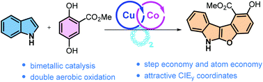 Graphical abstract: Bimetallic copper/cobalt-cocatalyzed double aerobic phenol oxidation/cyclization toward π-extended benzofuro[2,3-b]indoles as electron donors for electroluminescence