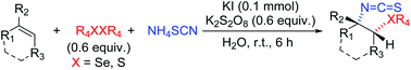 Graphical abstract: Highly selective radical isothiocyano-chalcogenization of alkenes with NH4SCN in water