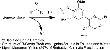 Graphical abstract: Controlling lignin solubility and hydrogenolysis selectivity by acetal-mediated functionalization